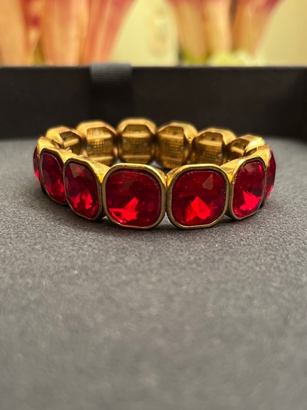 Gold-Tone Bracelet with Red Crystal Stones